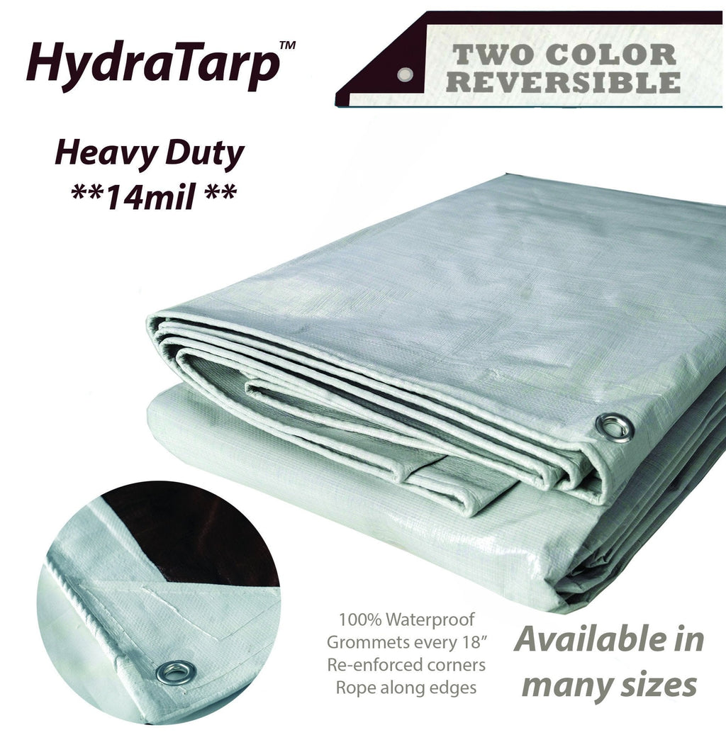 Premium Duty Waterproof Tarp  18 Mil Thick - White / Brown Reversible Tarp  – HydraBarrier